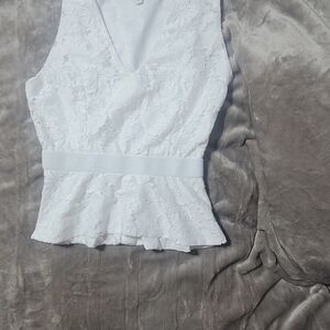 New York & Company White Lace Peplum Blouse